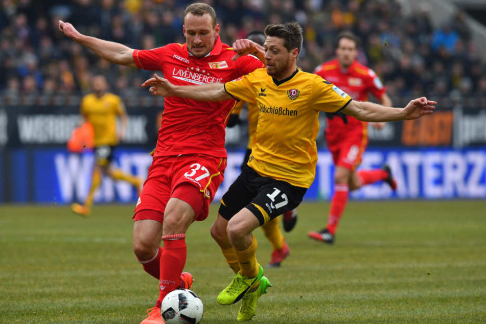 Ex-Dynamo Toni Leistner (l.) hatte in der Berliner Innenverteidigung alles im Griff.