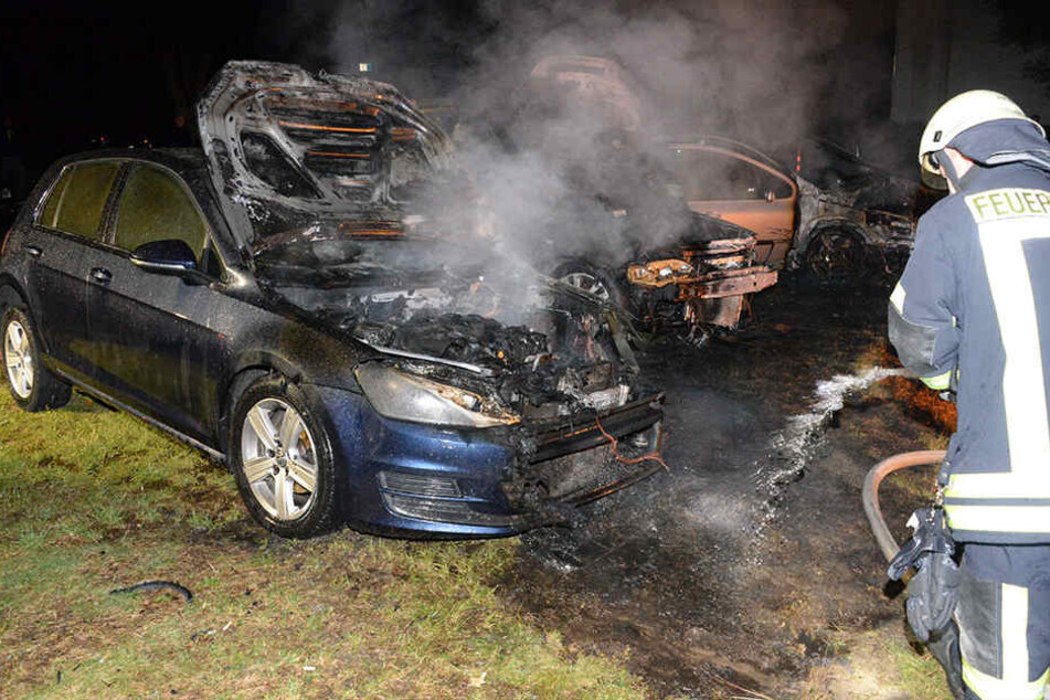 Schnell waren die drei brennenden Autos gelöscht.