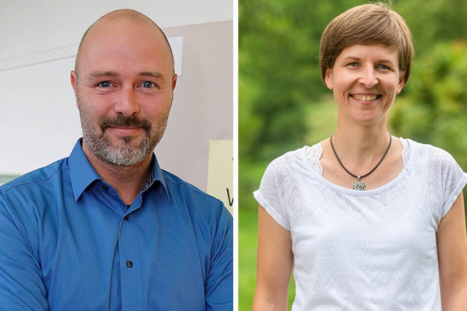 Nico Köhler (43, AfD, F.l.) hat nun einen Mitbewerber um das Amt des Oberbürgermeisters. Susann Mäder (35, Grüne, F.r.) hätte sich Gespräche mit Schulze über seine Kandidatur gewünscht.