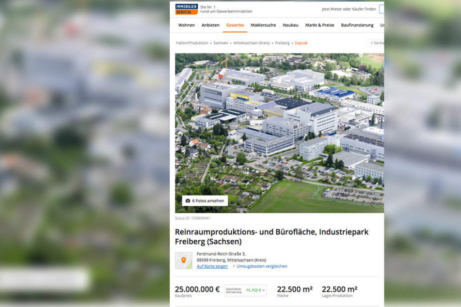 Auf immobilienscout24.de stehen Teile von Solarworld zum Verkauf.