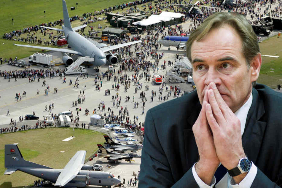 Auch wenn er es nicht will, muss Leipzigs OB Burkhard Jung (60, SPD) nun eine Bewerbung um die Luft- und Raumfahrtausstellung ILA prüfen. (Bildmontage)
