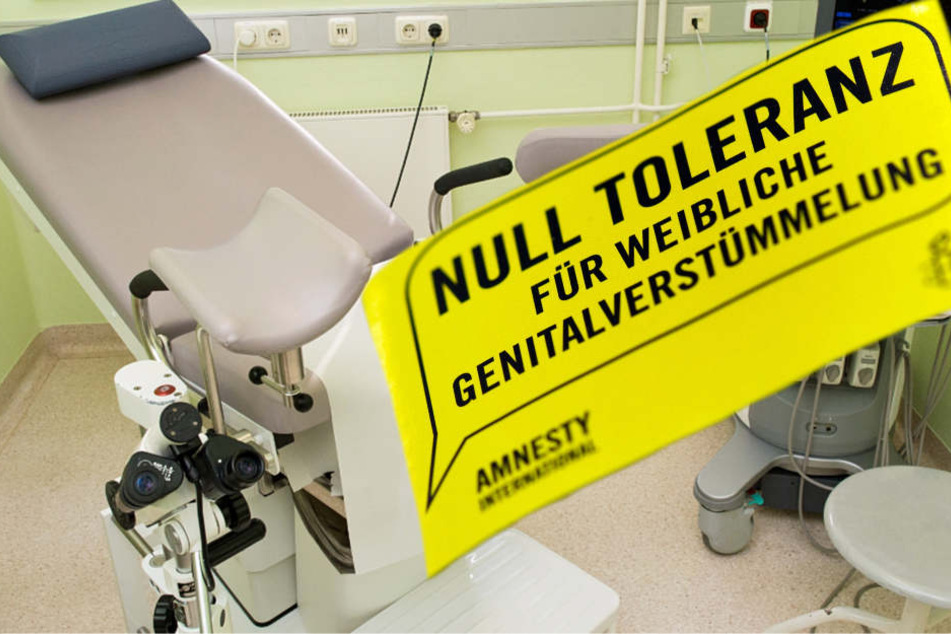 "Null Toleranz für weibliche Genitalverstümmelung" steht auf einem Flyer von Amnesty International.