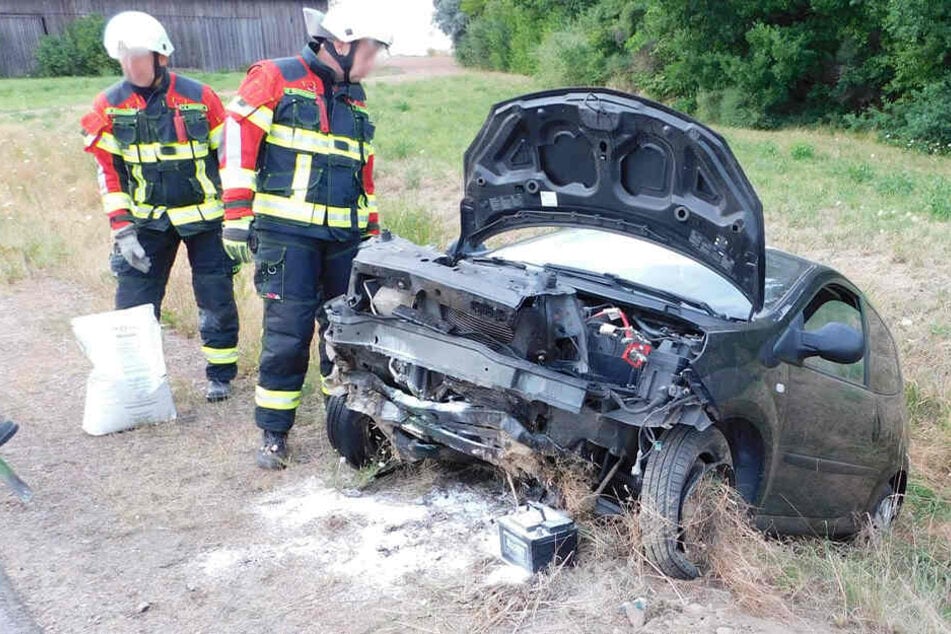 Der Renault war in den Graben geschleudert. Die Fahrerin wurde schwer verletzt.