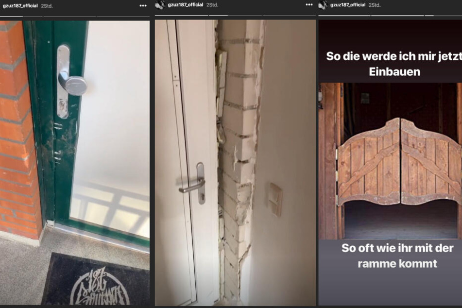 In seiner Instagram-Story hat Gzuz (30) seine Wohnungstür gezeigt, die die Polizei bei der Razzia aufgebrochen hat.