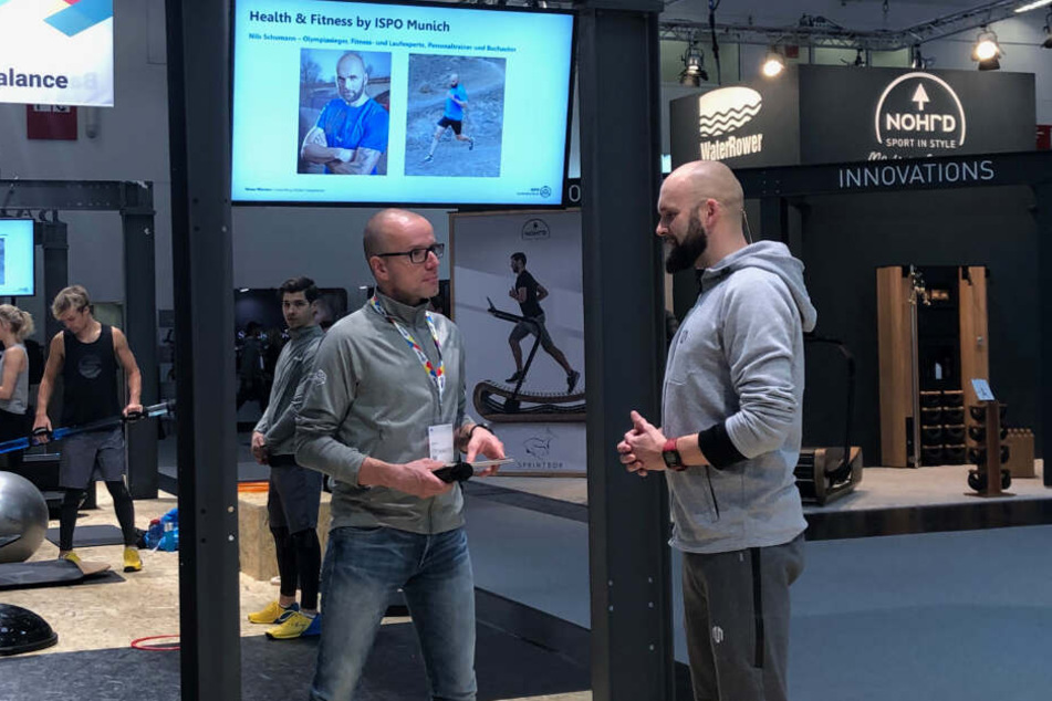 Olympiasieger Nils Schumann (40,r.) berichtete auf der ISPO in München von seinen Erfahrungen als Personal Trainer.