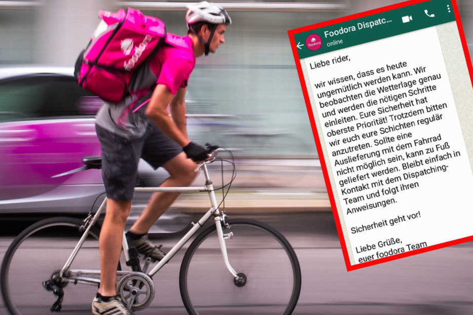 Foodora liefert Essen schnell nach Hause, meist per Rad. Gilt das auch dann noch, wenn es bereits die ersten Orkan-Toten gibt?