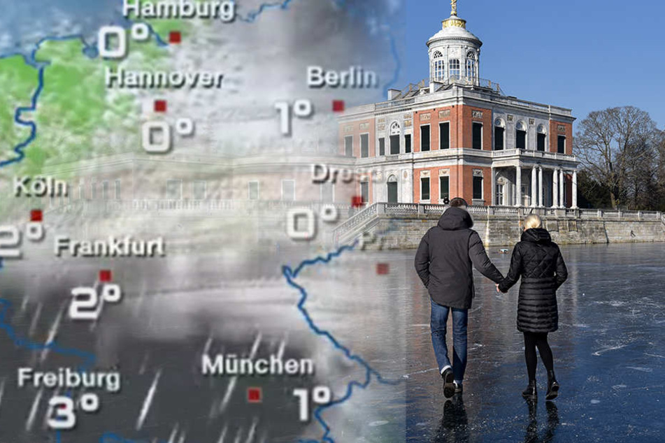 Spaziergänge nutzen den zugefrorenen Heiligensee in Potsdam