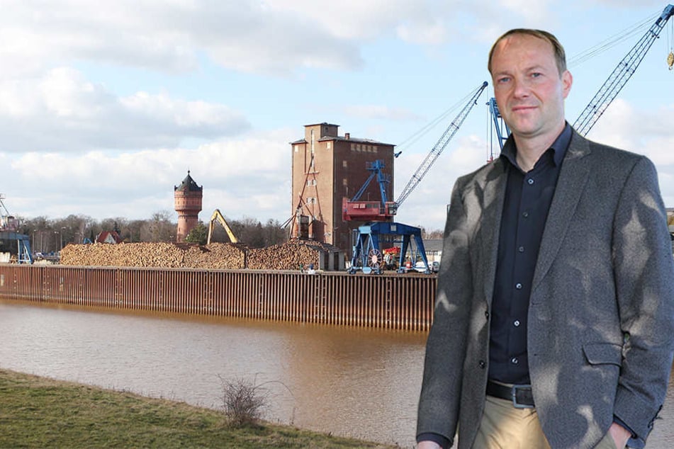 Teure Dauerbaustelle: der Elbhafen in Torgau. Rechts: Wolfam Günther (44, Grüne).