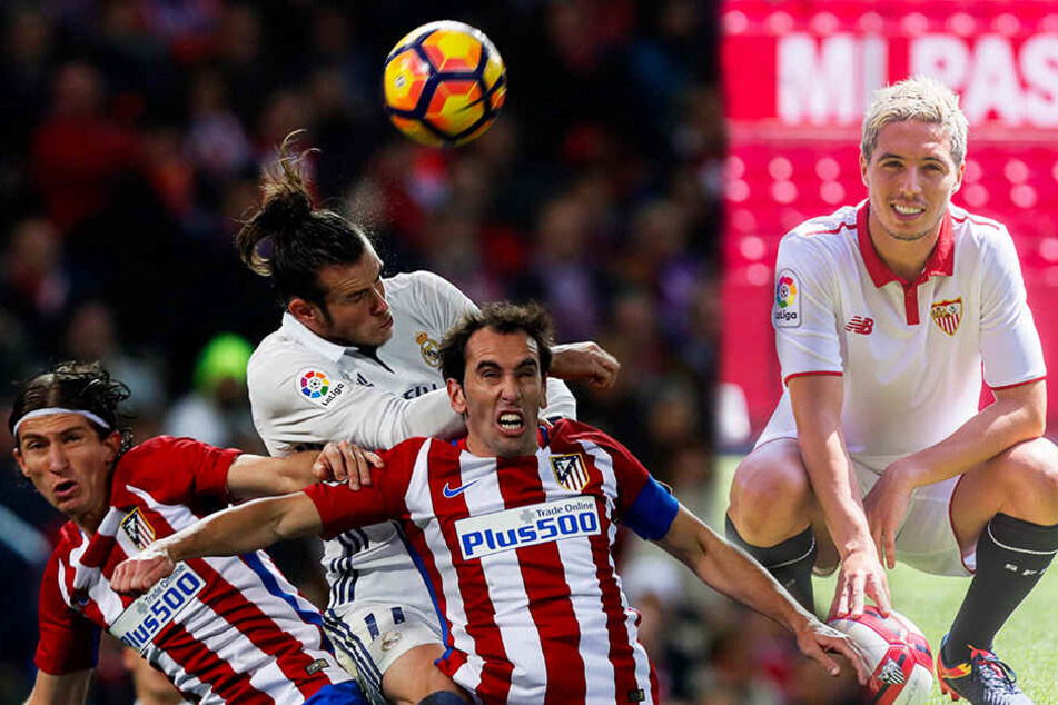 Filipe Luis (l.), Juanfran (Zweiter von rechts) und Samir Nasri (r.) müssen sich allesamt einen neuen Klub suchen. (Bildmontage)