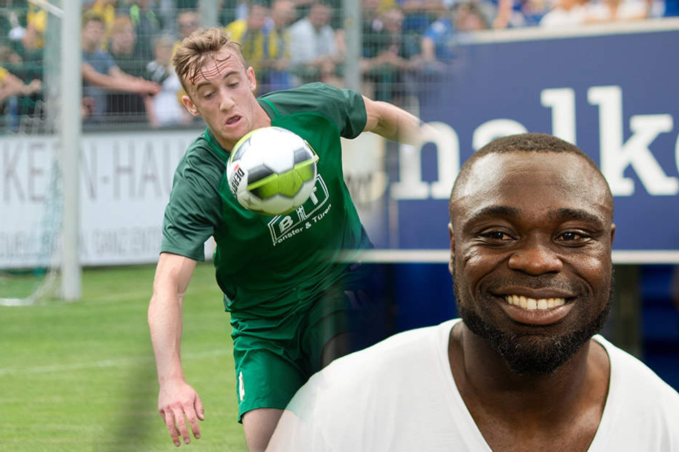 Bald gegeneinander auf dem Platz: Chemie Leipzig (Spieler Philipp Wendt, links) gegen die Schalker Amateure um Asamoah (rechts).