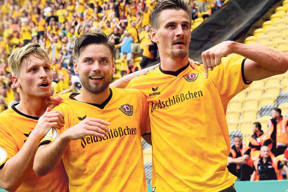 Marvin Stefaniak, Niklas Kreuzer
und Stefan Kutschke (v.l.) feierten zusammen
bei Dynamo große Erfolge.