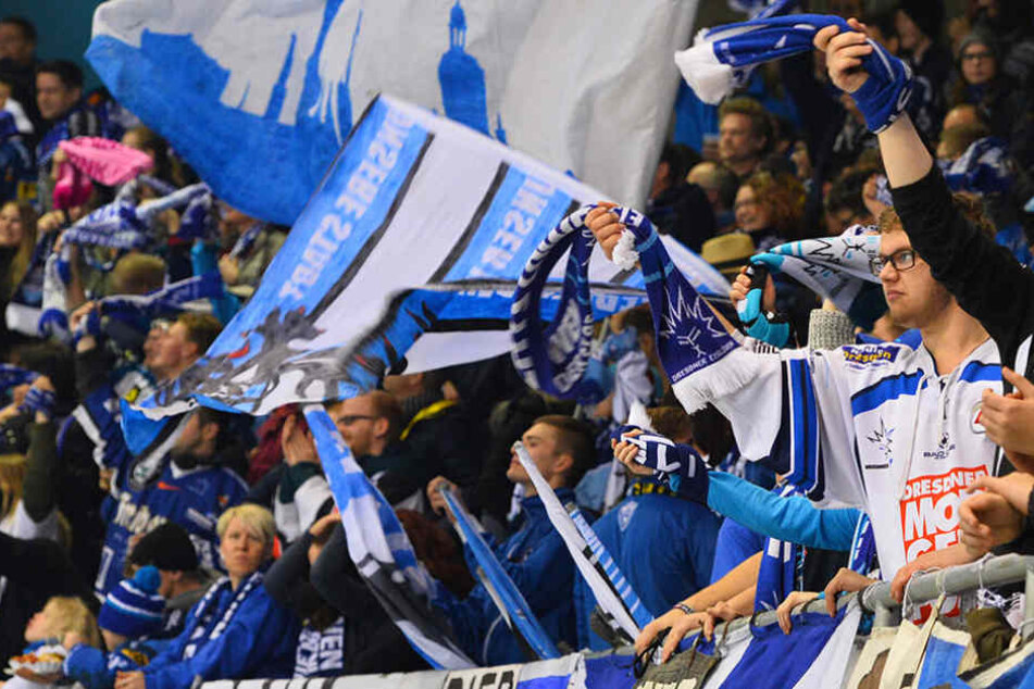 Bei bester Stimmung sahen die Fans der Dresdner Eislöwen ihre Mannschaft siegen.