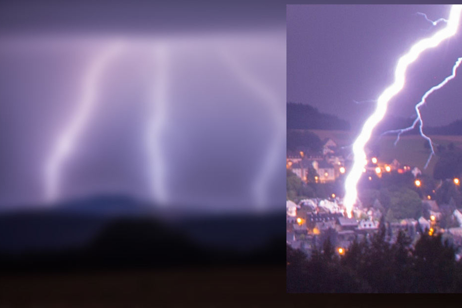 Heftige Gewitter zogen in der Nacht über das Erzgebirge, dabei schlug auch ein Blitz in Buchholz ein.