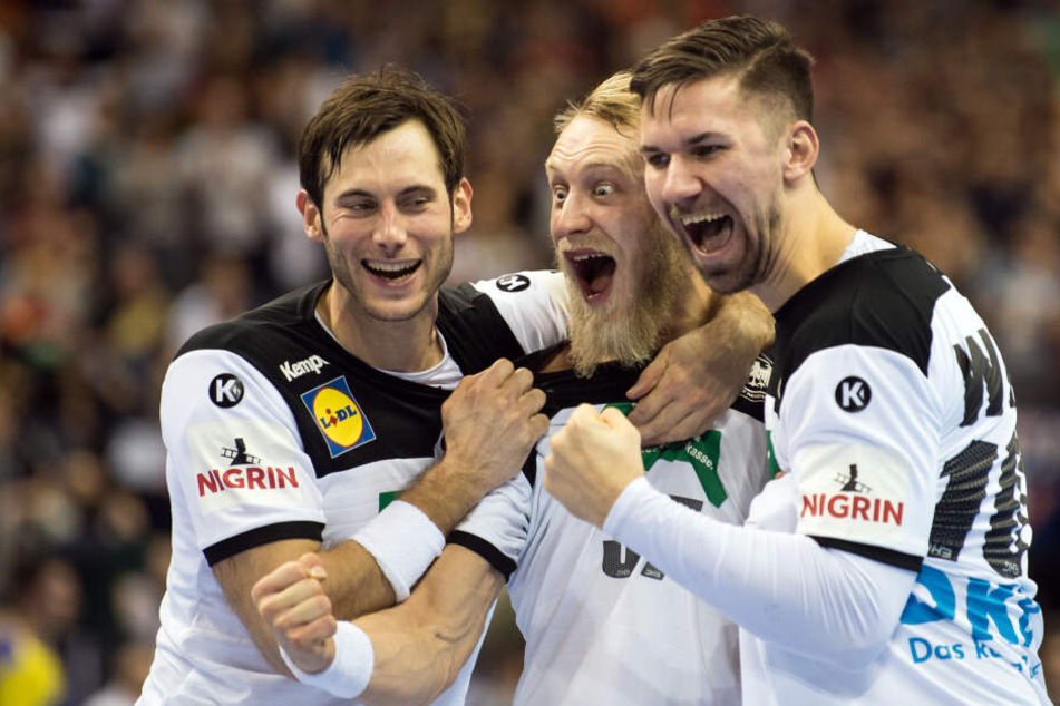 Die deutschen Handballer Uwe Gensheimer (l-r), Matthias Musche und Fabian Wiede.