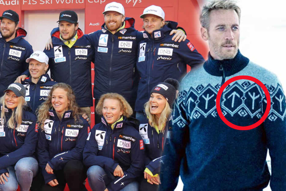 Um dieses Symbol auf dem Pullover geht es: Das norwegische Ski-Team zieht ihn aufgrund der Ähnlichkeit zum "Tyr rune"-Symbol nicht mehr an.