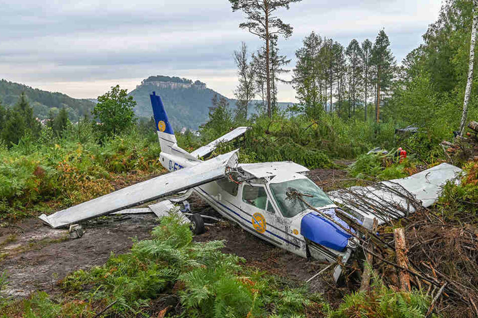 Dramatische Requisite: Das Flugzeugwrack im Wald bei Gorisch sieht wirklich aus, wie eben vom Himmel gefallen.