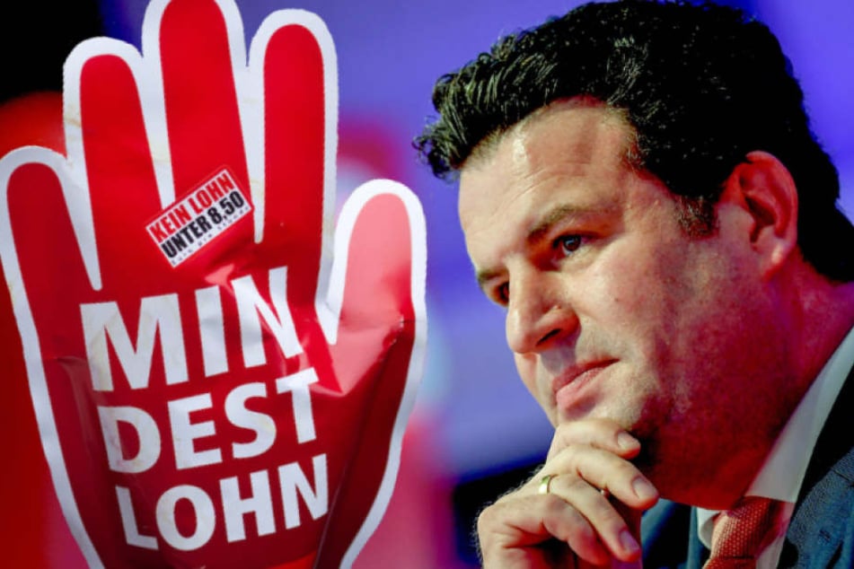 Arbeitsminister Hubertus Heil (45, SPD) erwartet eine deutliche Erhöhung des Mindestlohns, doch das IW tritt auf die Bremse (Bildmontage).