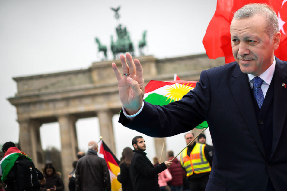 Die Kurdische Gemeinde will in Berlin tausende Demonstranten gegen den türkischen Präsidenten Erdogan zusammentrommeln. (Bildmontage)