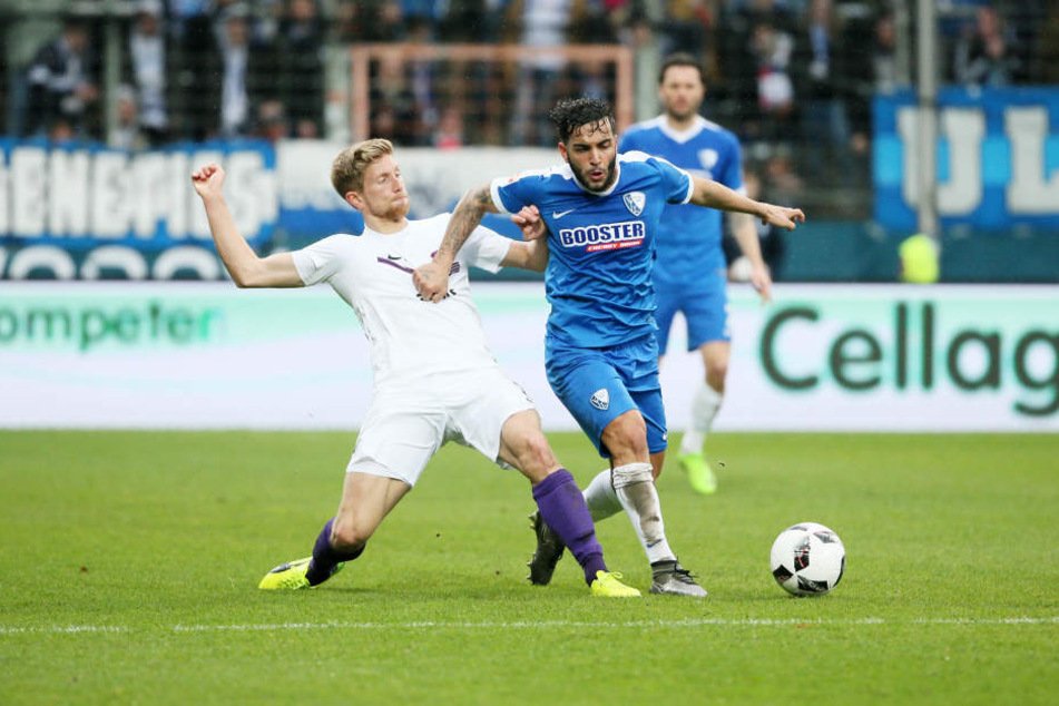 Sebastian Hertner (l., Aue) und Selim Gündüz / Guenduez (Bochum).
