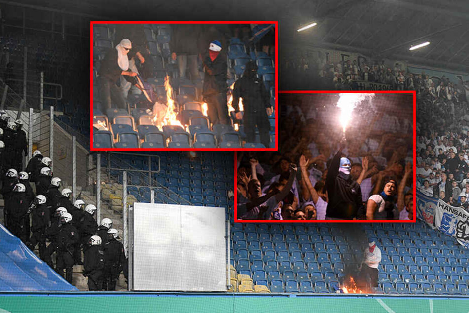 Es brannte Pyro, Stühle, Fahnen und Banner - Die Ultras aus beiden Lagern schenkten sich nichts. (Bildmontage)