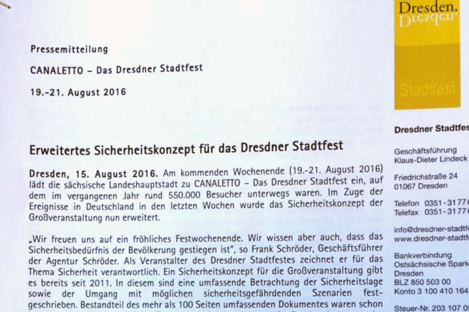 Mitteilung der Stadt zum Sicherheitskonzept "Stadtfest 2016".