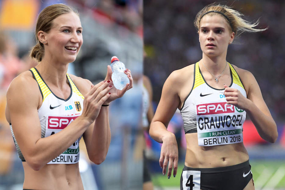 Die Siebenkämpferinnen Mareike Arndt (26, li.) und Louisa Grauvogel (21) konnten zum abschließenden 800 Meter Lauf nicht mehr antreten.
