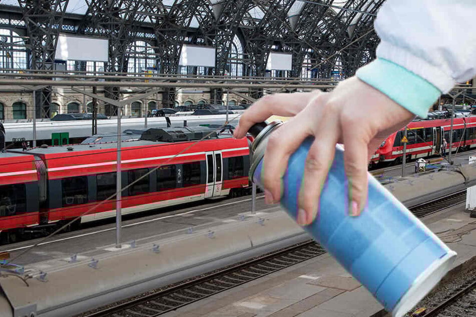 Graffiti-Sprayer besprühten am Dresdner Hauptbahnhof einen Waggon und flüchteten dann.