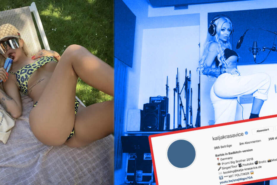 Katja Krasavice änderte ihr Profilbild zu einem schlichten Blau.