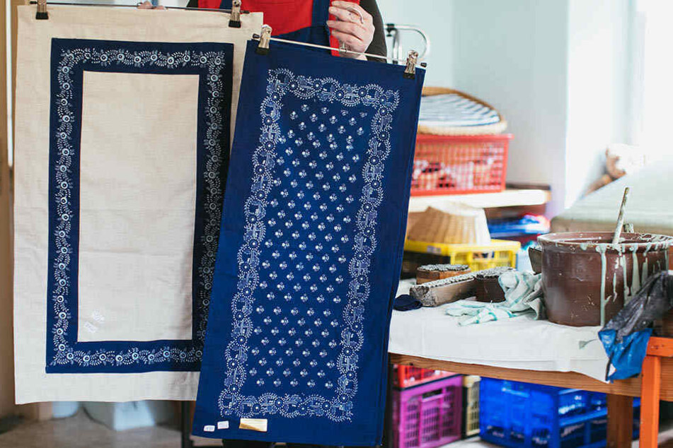 So sieht ein Blaudruck aus Pulsnitz aus.