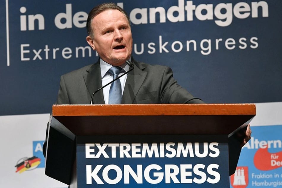 Georg Pazderski, Vorsitzender der AfD-Fraktion im Berliner Abgeordnetenhaus, spricht beim Kongress "Deutschland im Fadenkreuz".