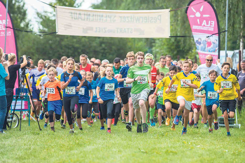 Wenig Platz an der Startlinie zum Benefiz-Lauf: Gefühlt halb Dresden quälte
sich über die 3-, 5- und oder 10-Kilometer-Distanzen quer durch Pesterwitz.