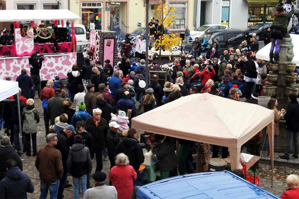 Auf dem Marktplatz versammelten sich Narren und Bürger, um die fünfte Jahreszeit einzuläuten.