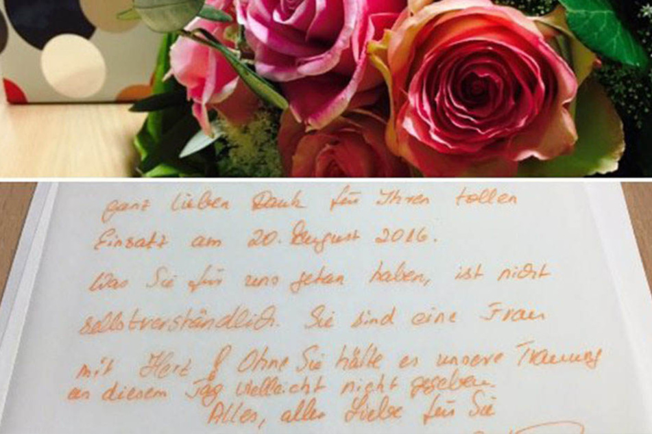 Mit dieser Karte bedankte sich das frischgebackene Ehepaar bei den Polizistinnen.