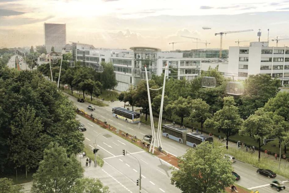Infoskizze zur möglichen Seilbahn über dem Frankfurter Ring.