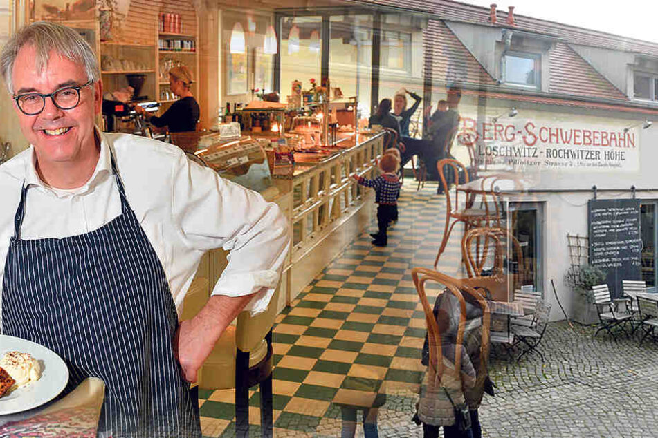 Eckhard Kleinert (56) mit seiner
Kreation aus Bratstollen, heißen Kirschen und Eis. Der Stollen wird in etwas Butter gebraten.
