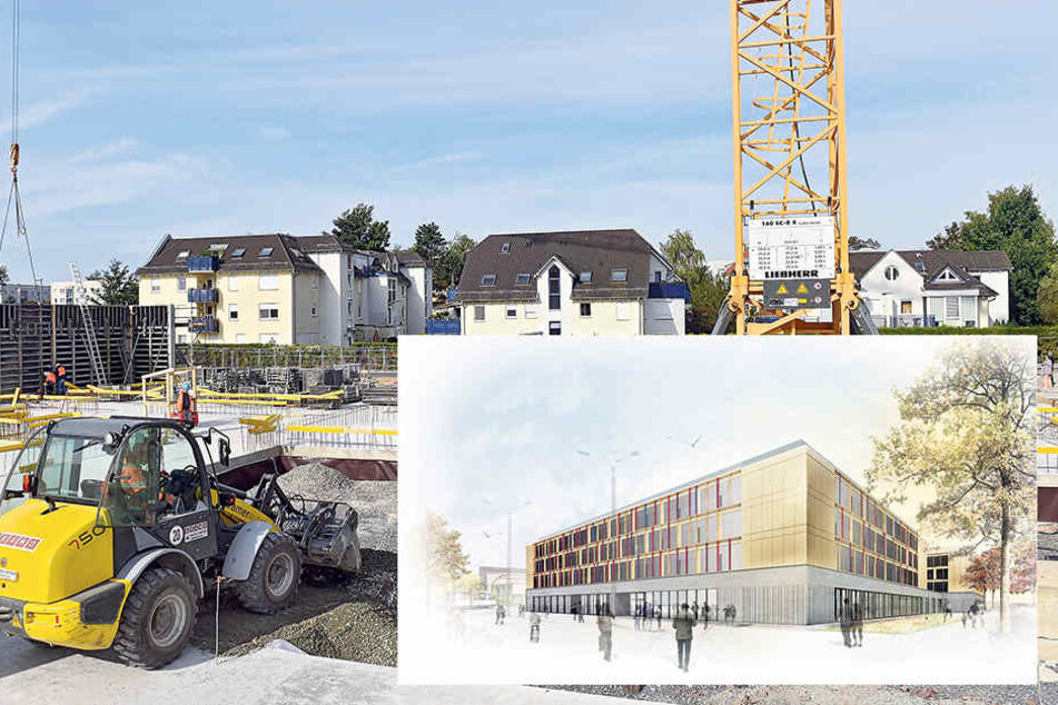 So soll der Schulkomplex einmal aussehen. Links hinten das alte Volksbad. Dort herum wird eine neue Straßenbahn-Schleife gelegt.