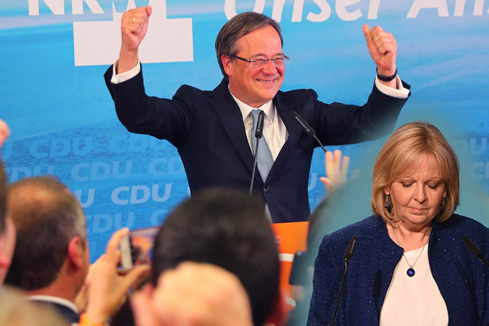 Armin Laschet (CDU) freut sich über seinen Sieg. Hannelore Kraft trat sofort als Chefin der SPD-NRW zurück.