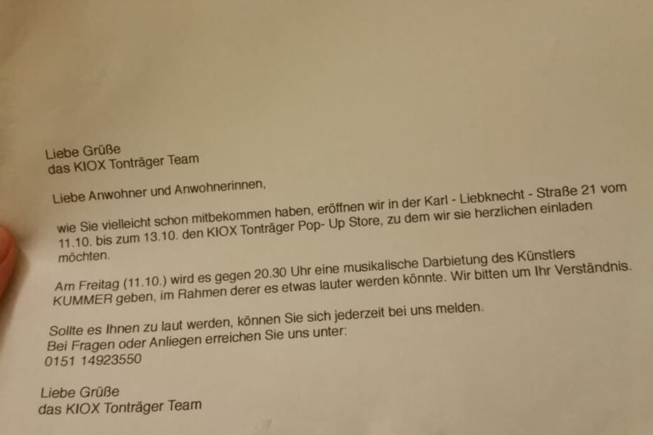 Die Anwohner fanden diesen Zettel im Briefkasten.