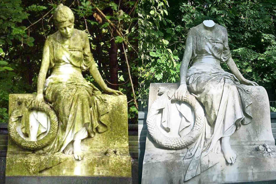 Vandalen schlugen auf dem Leipziger Südfriedhof mehreren Figuren die Köpfe ab.