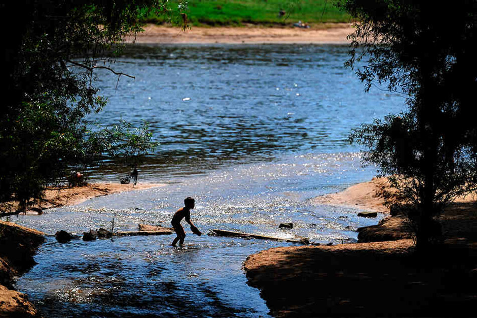 Baden, wie hier an der Mündung der Prießnitz, bleibt erlaubt. Wasserschöpfen ist ab sofort verboten.