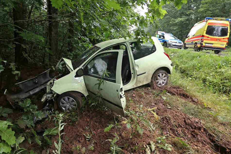 Der Renault prallte frontal gegen einen Baum.