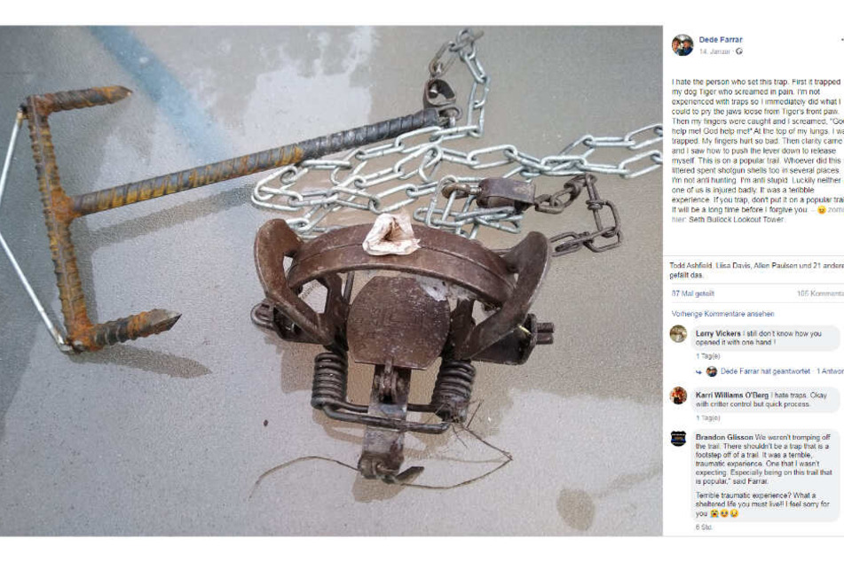 In einem Facebook Post zeigt die entsetzte Besitzerin, in welche Falle sie und ihr Hund geraten sind.