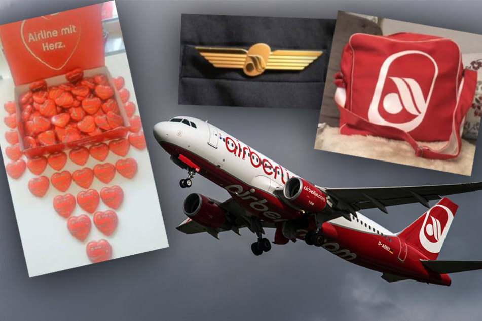 Neben den berühmten Schokoherzen werden auch Politenschwingen und Taschen der Airline verkauft.