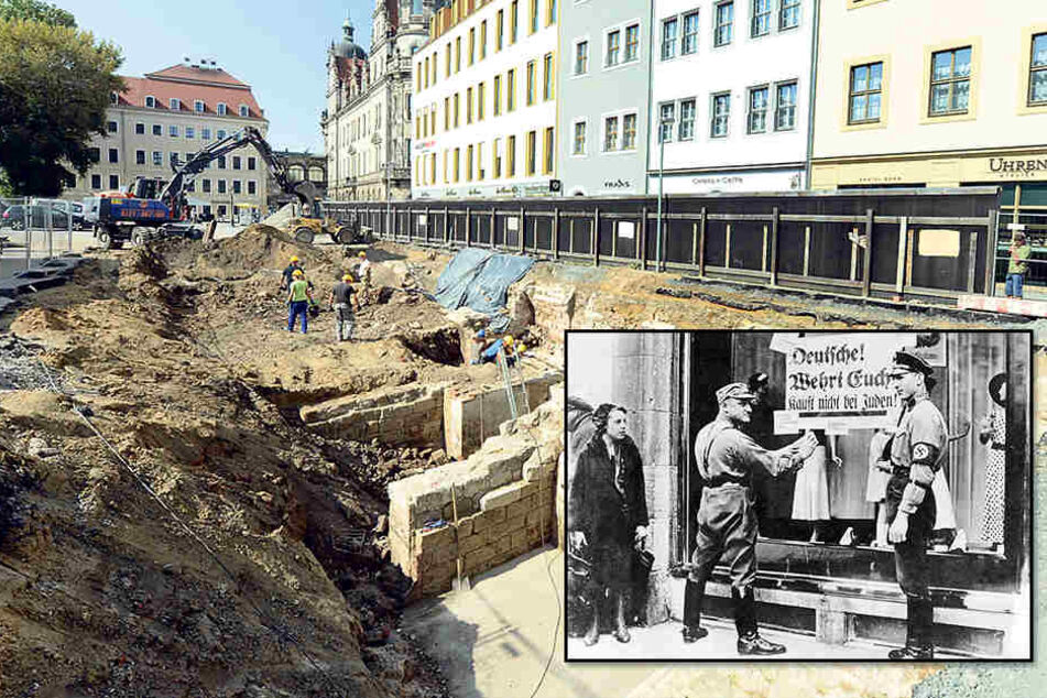 Drei Monate werden die archäologischen Grabungen am Cäsarschen Haus
dauern. Nach der Pogromnacht 1938 wurden in Dresden ab 1939 „Judenhäuser“
eingerichtet, in denen die Juden konzentriert und von wo aus sie deportiert
wurden.