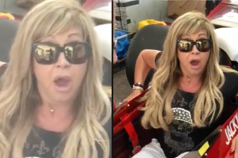 "Das gibt's ja gar nicht!". Carmen Geiss im Formel-1-Cockpit.