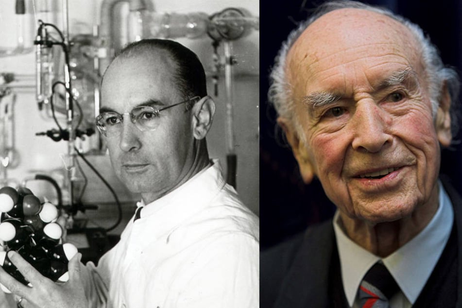 Albert Hofmann, Erfinder des LSD, steht in einem Labor (li., undatiertes Foto). Die Aufnahme rechts stammt aus dem Jahr 2006.