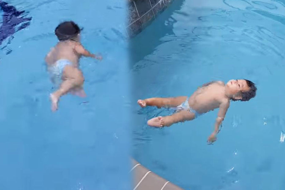Wahnsinn! Die einjährige Tochter von Grace Fanelli schwimmt problemlos allein im Pool.