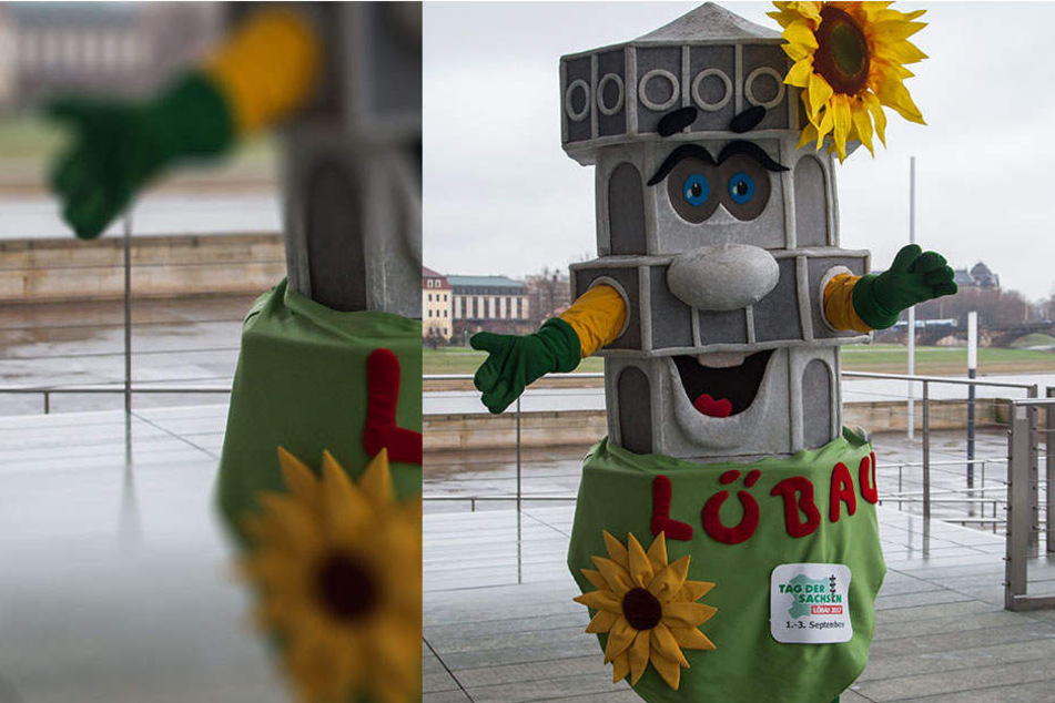 Kein "Tag der Sachsen" ohne Maskottchen: "Friedrich" wirbt für Löbau. Name und Form gab der König-Friedrich-August-Turm vor.