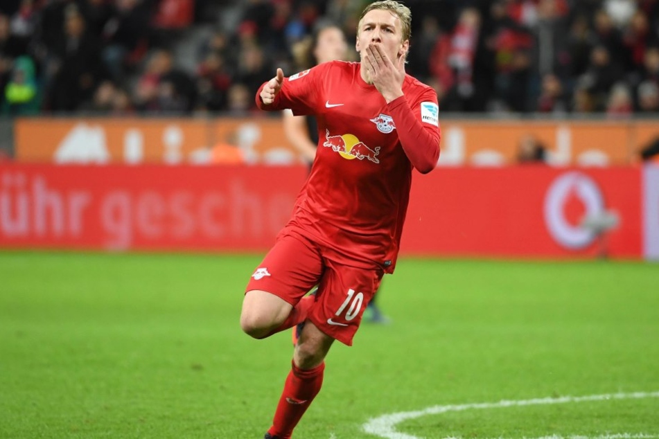 Emil Forsberg beim Jubel zum 2:2 gegen Leverkusen am 18. November.