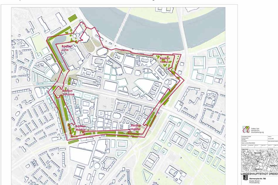 Entlang der rot unterlegten Bereiche soll der Promenadenring die Altstadt umschließen.